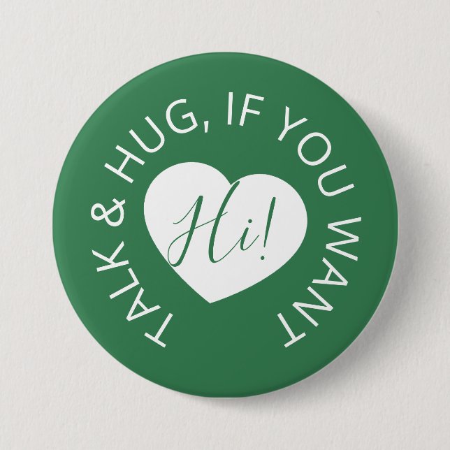 Wedding social distancing guest care green heart 3 inch round button (Front)