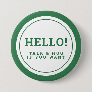 Wedding social distancing guest care green hello 3 inch round button