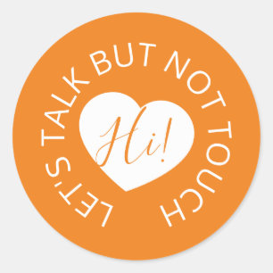 Wedding social distancing guest care orange heart classic round sticker
