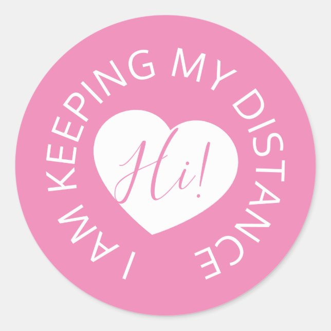 Wedding social distancing guest care pink heart classic round sticker (Front)