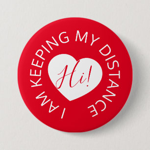 Wedding social distancing guest care red heart 3 inch round button