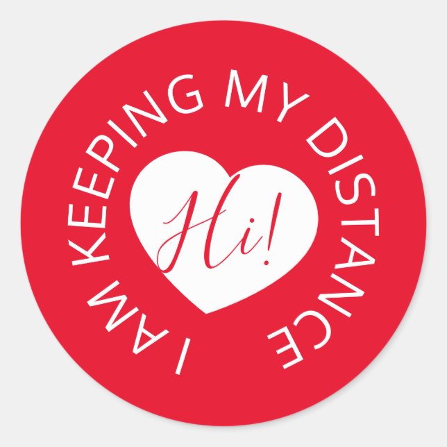 Wedding social distancing guest care red heart classic round sticker (Front)