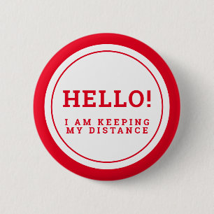 Wedding social distancing guest care red hello 2 inch round button