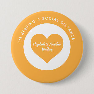 Wedding Social Distancing Orange Heart Colour Code 3 Inch Round Button
