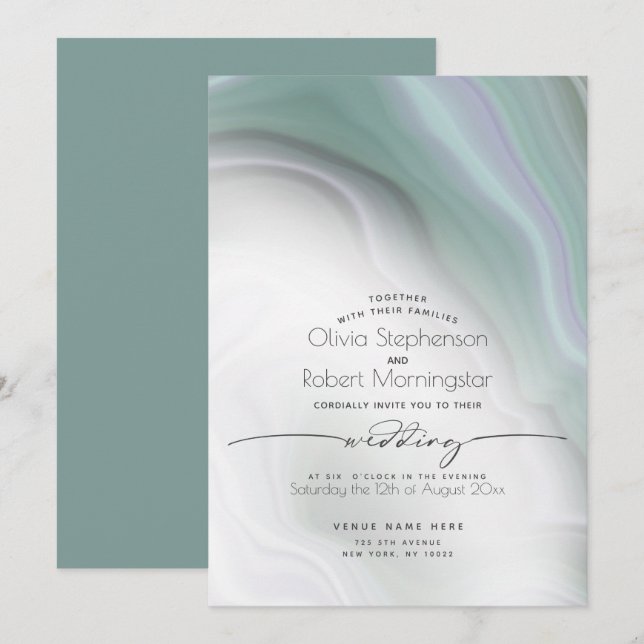 WEDDING  | Soft Misty Jade and Violet Marble Invitation (Front/Back)
