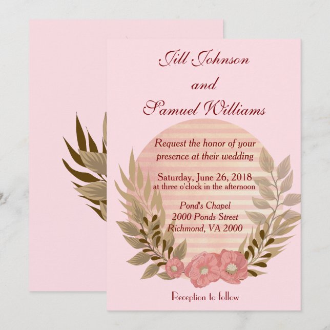 Wedding Soft Pink Floral Invitation (Front/Back)