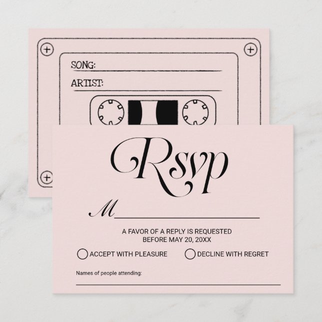 Wedding Song Request Cassette Tape Blush Pink RSVP (Front/Back)