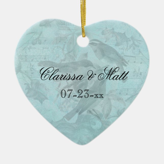 Wedding Songbirds Custom Heart Keepsake Ornament (Front)