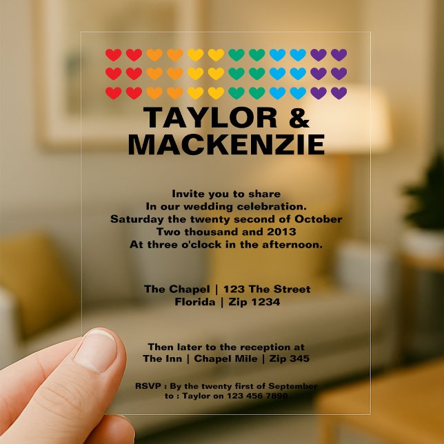 Wedding Sounds Gay Fun Rainbow Pride Acrylic Invitations (Wedding Sounds Gay Fun Rainbow Pride Acrylic Invitations by Ricaso. Same sex wedding invites)
