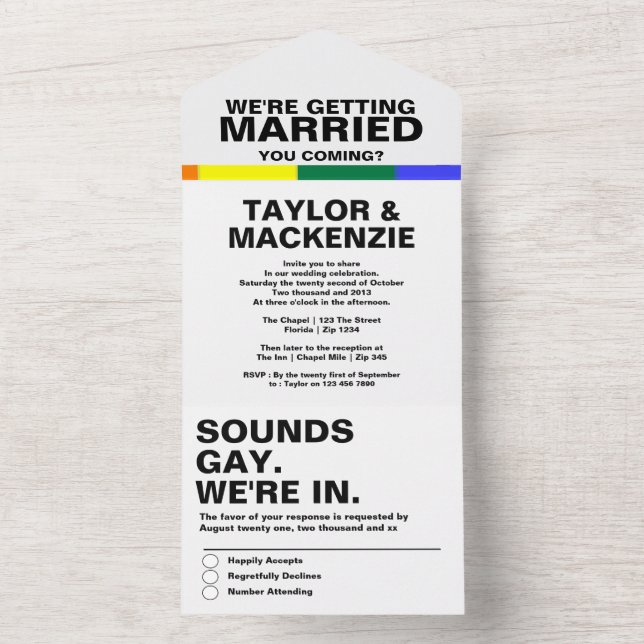 Wedding Sounds Gay Fun Rainbow Pride All In One Invitation (Inside)