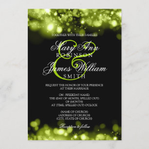Wedding Sparkling Lights Lime Black Invitation