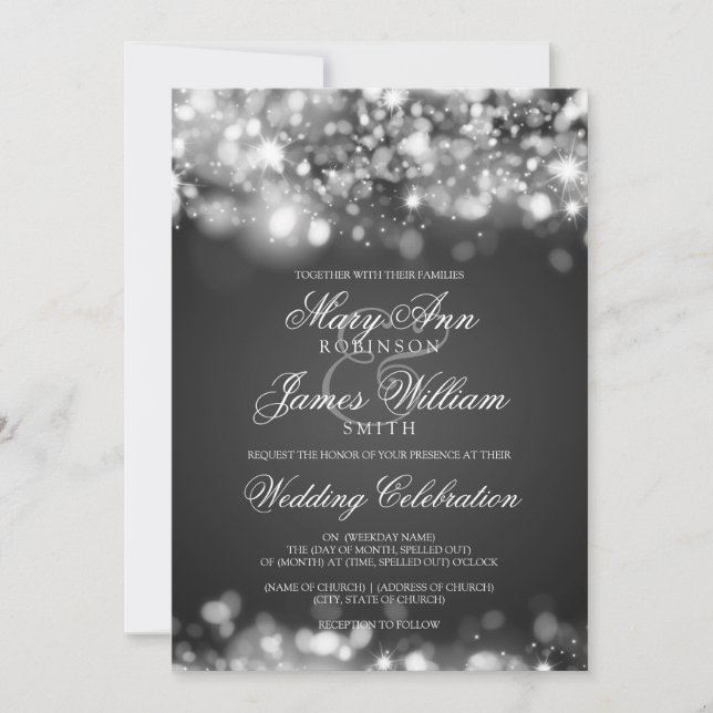 Wedding Sparkling Lights Silver Invitation (Front)