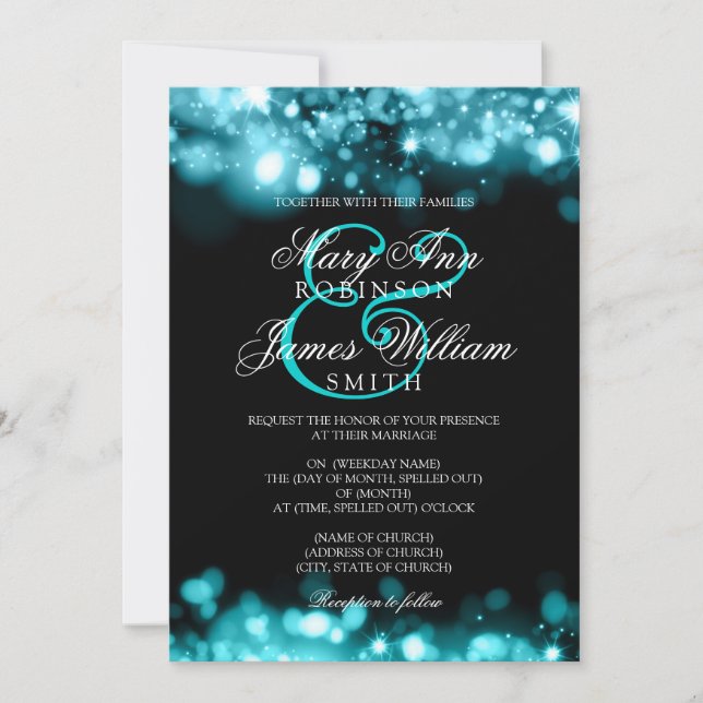 Wedding Sparkling Lights Turquoise Invitation (Front)