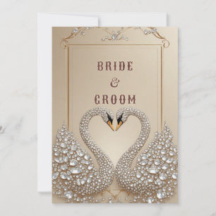 Wedding Sparkling Swan Couple Heart  Invitation