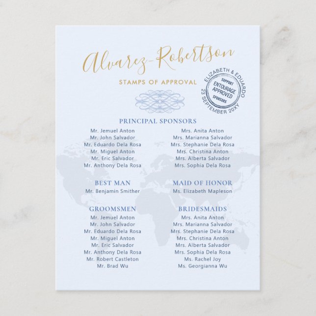 Wedding Sponsors Entourage Travel Theme Passport Enclosure Card (Front)