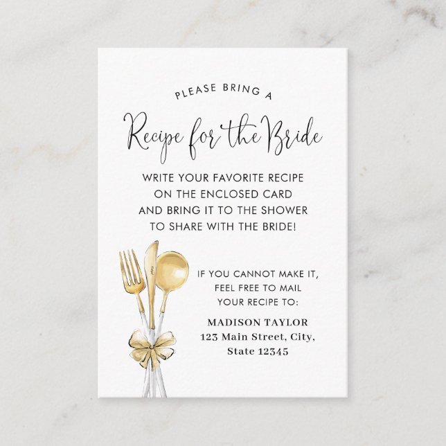 Wedding Spoon Fork Bridal Shower Recipe Request Enclosure Card (Front)
