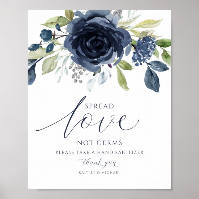 Wedding Spread Love Not Germs Sign Navy Floral (Front)