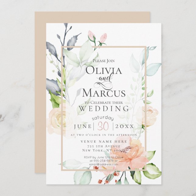 WEDDING | Spring Blush Peach Pink Blossoms Invitation (Front/Back)