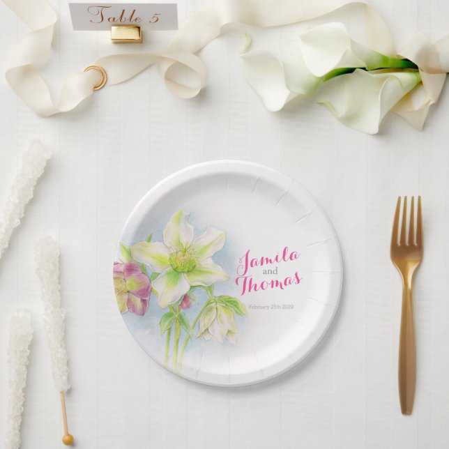 Wedding Spring hellebore personalized paper plates (Wedding)