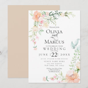 WEDDING Spring Pastel Watercolor Flowers Invitation