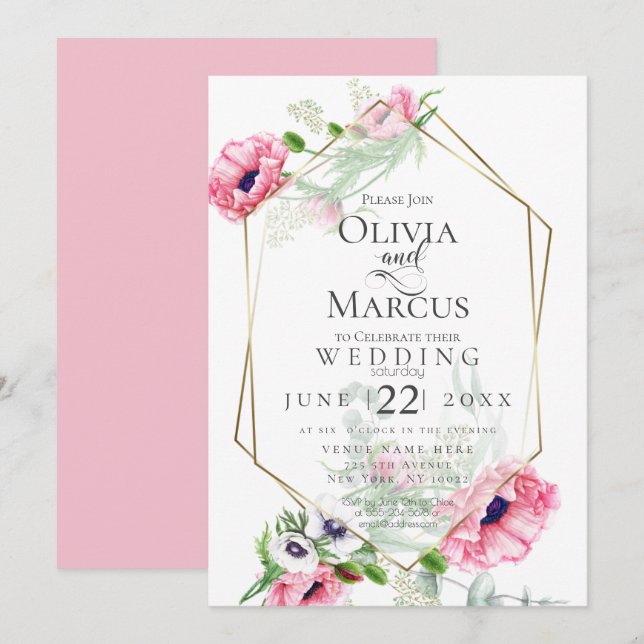 WEDDING | Spring Pink Poppy Floral Invitation (Front/Back)