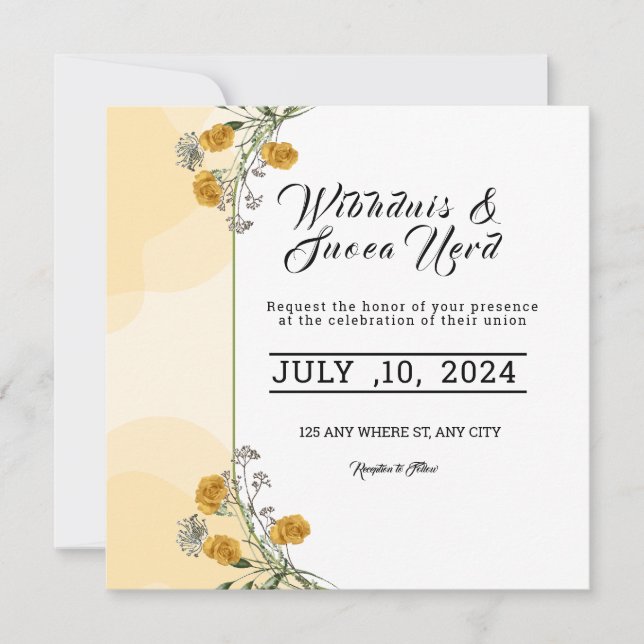 Wedding square invite save date card design floral (Front)