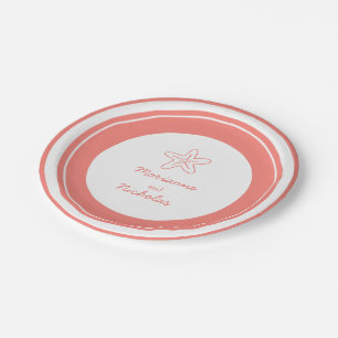 Wedding starfish orange white custom paper plate
