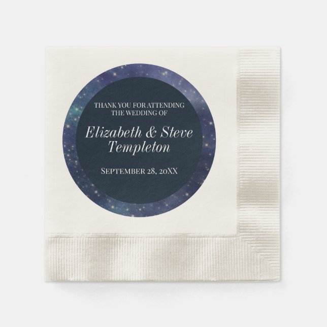 Wedding Starry Night Celestial Thank You Navy Napkin (Front)