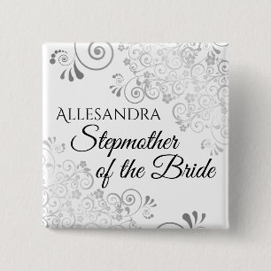 Wedding Stepmother of the Bride Name Tag Silver 2 Inch Square Button