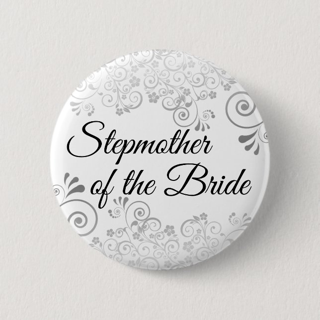 Wedding Stepmother of the Bride Silver Frills 2 Inch Round Button (Front)