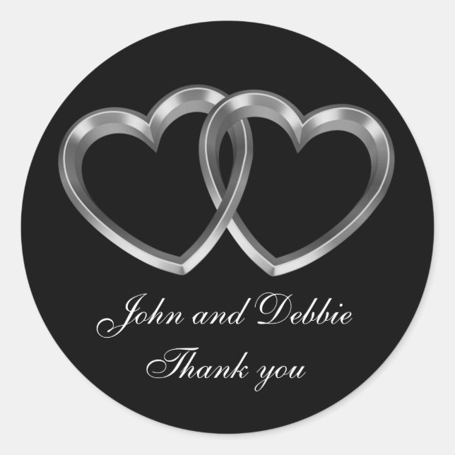 Wedding sticker for Thank you favours 3D hearts (Front)