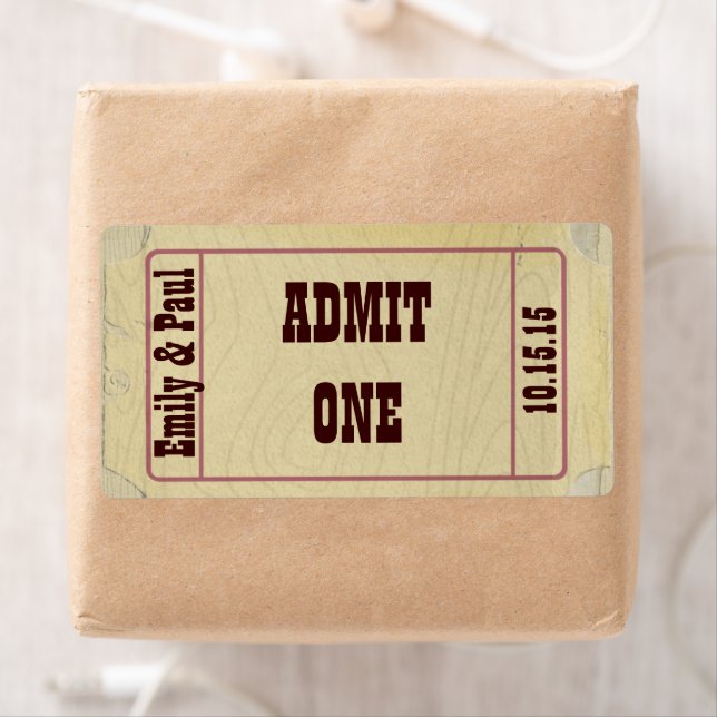 Wedding Sticker Ticket Style Admit One Date & Name (Insitu)
