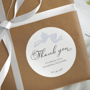 Wedding Stickers    Blue Bow Thank You Calligraphy