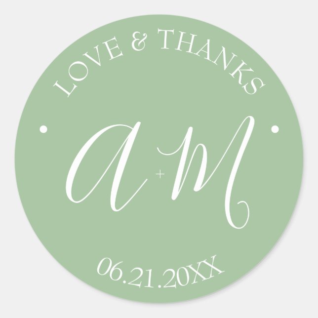 Wedding Stickers Template Green Monogram (Front)