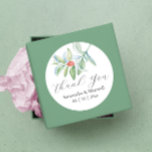 Wedding Stickers Thank You Simple Christmas<br><div class="desc">These Christmas wedding stickers feature the words "Thank You" set in trendy script typography. Use the template fields to add your custom names and wedding date. A single watercolor holiday greenery and red berries adorns the top. To see matching rustic wedding stationery visit www.zazzle.com/dotellabelle Unique watercolor art and design by...</div>