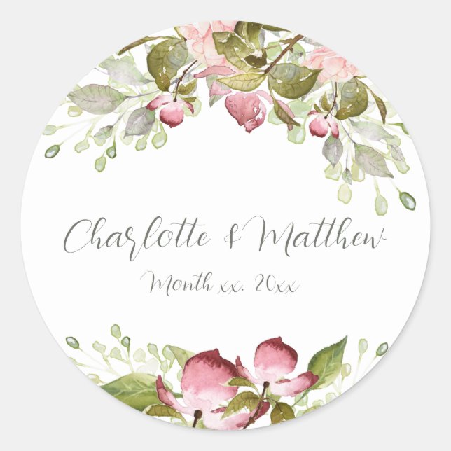 Wedding Stickers Watercolor Pink Roses (Front)