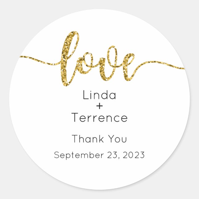 Wedding Stickers, Wedding Labels, Script, Love Classic Round Sticker (Front)