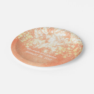 wedding string lights gold and peach shimmer paper plate