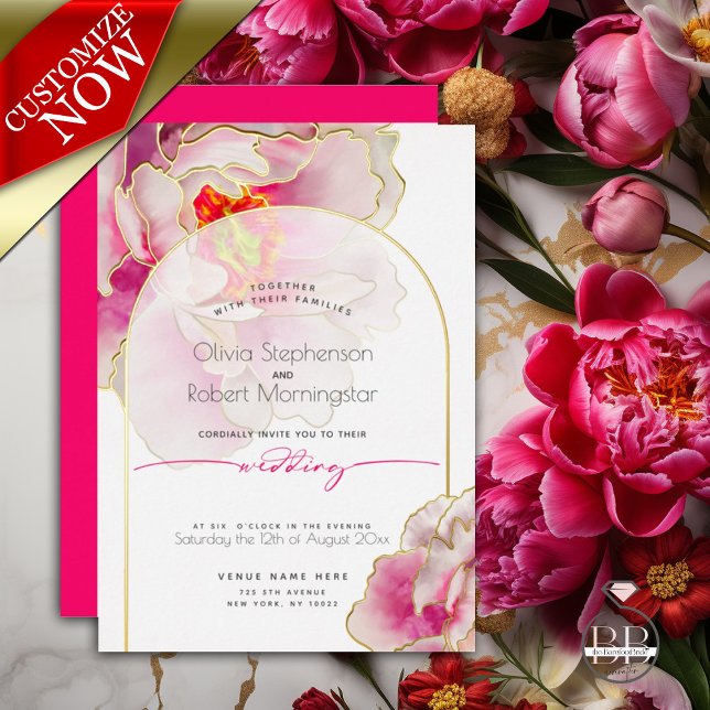 Wedding | Stunning Bright Bold Crimson Peony (Easy to Personalize Template - Part of a matching wedding suite)