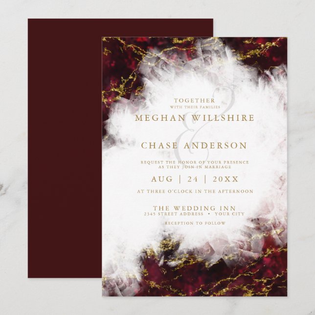 Wedding |  Stunning Ruby Crystal Geode Invitation (Front/Back)