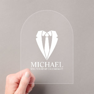 Wedding Suit Personalized Groomsman Proposal Acrylic Invitations