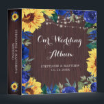 Wedding Sunflower Blue Floral Lights Photo Album Binder<br><div class="desc">This binder has been designed for wedding photos. It features a watercolor floral border design with sunflowers,  blue roses and flowers,  foliage,  string lights and a wood grain background. Personalize the names and date on the front and the text on the spine.</div>