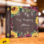 Wedding Sunflower Burgundy Rose Photo Album Binder<br><div class="desc">This binder has been designed for wedding photos. It features a watercolor floral border design with sunflowers,  burgundy roses,  foliage,  mason jar string lights and a wood grain background. Personalize the date on the front and the text on the spine.</div>
