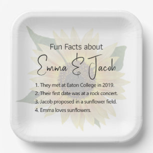 Wedding Sunflower with Fun Facts Paper Plate