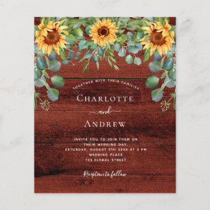 Wedding sunflowers eucalyptus brown wood budget flyer