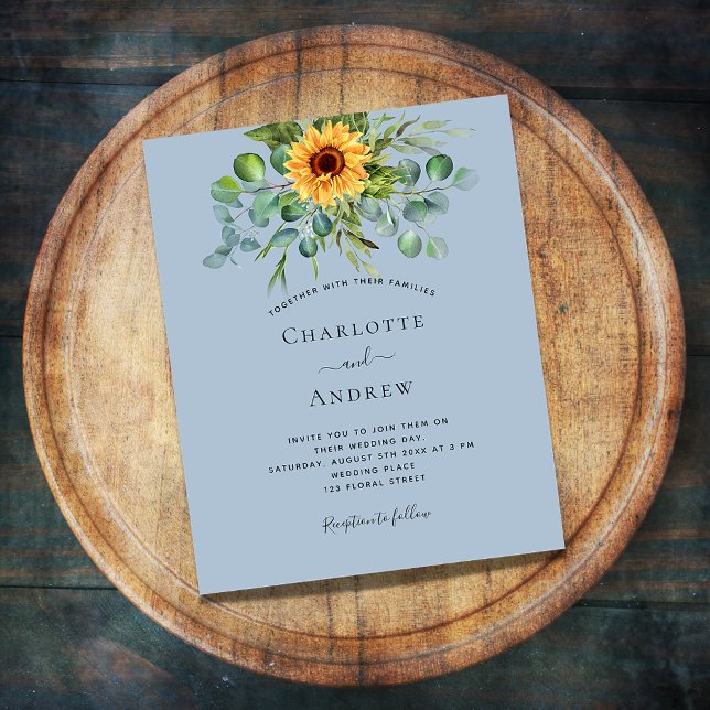 Wedding sunflowers eucalyptus dusty blue budget flyer (Creator Uploaded)