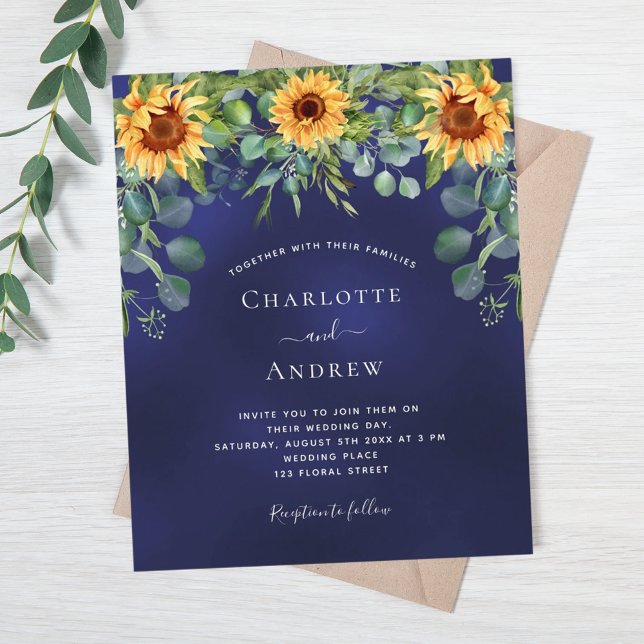 Wedding sunflowers eucalyptus navy blue budget flyer (Creator Uploaded)