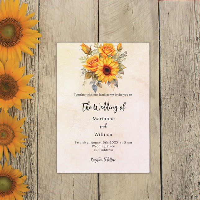Wedding sunflowers rustic yellow fall invitation (Creator Uploaded)