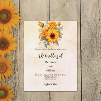 Wedding sunflowers rustic yellow invitation postcard
