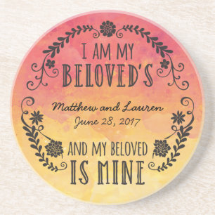 Wedding Sunset Watercolor, I Am My Beloved's Coaster